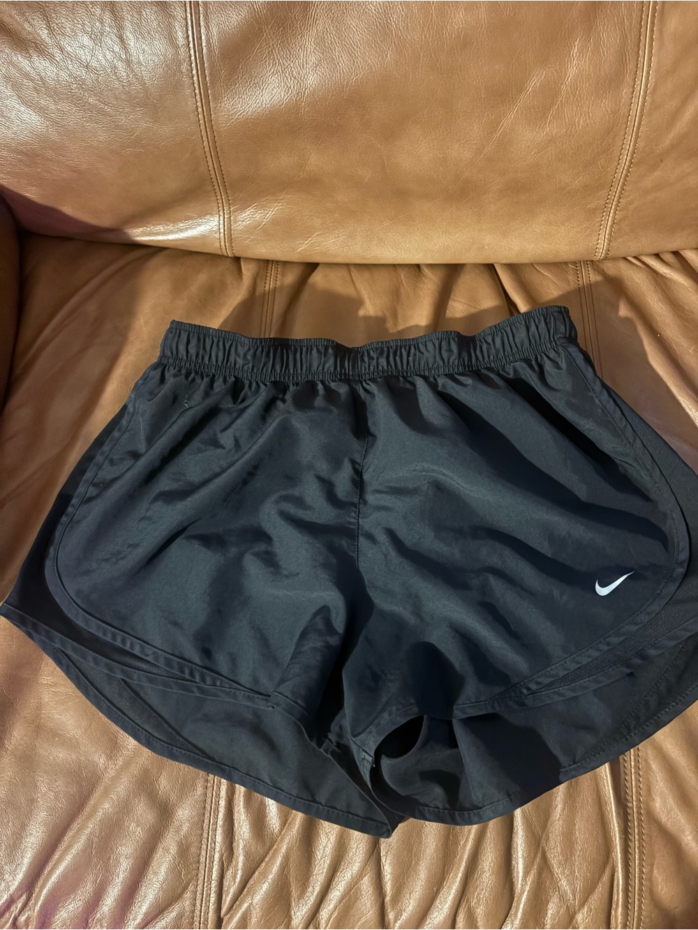 Nike Women's Black Athletic Shorts with White Swoosh